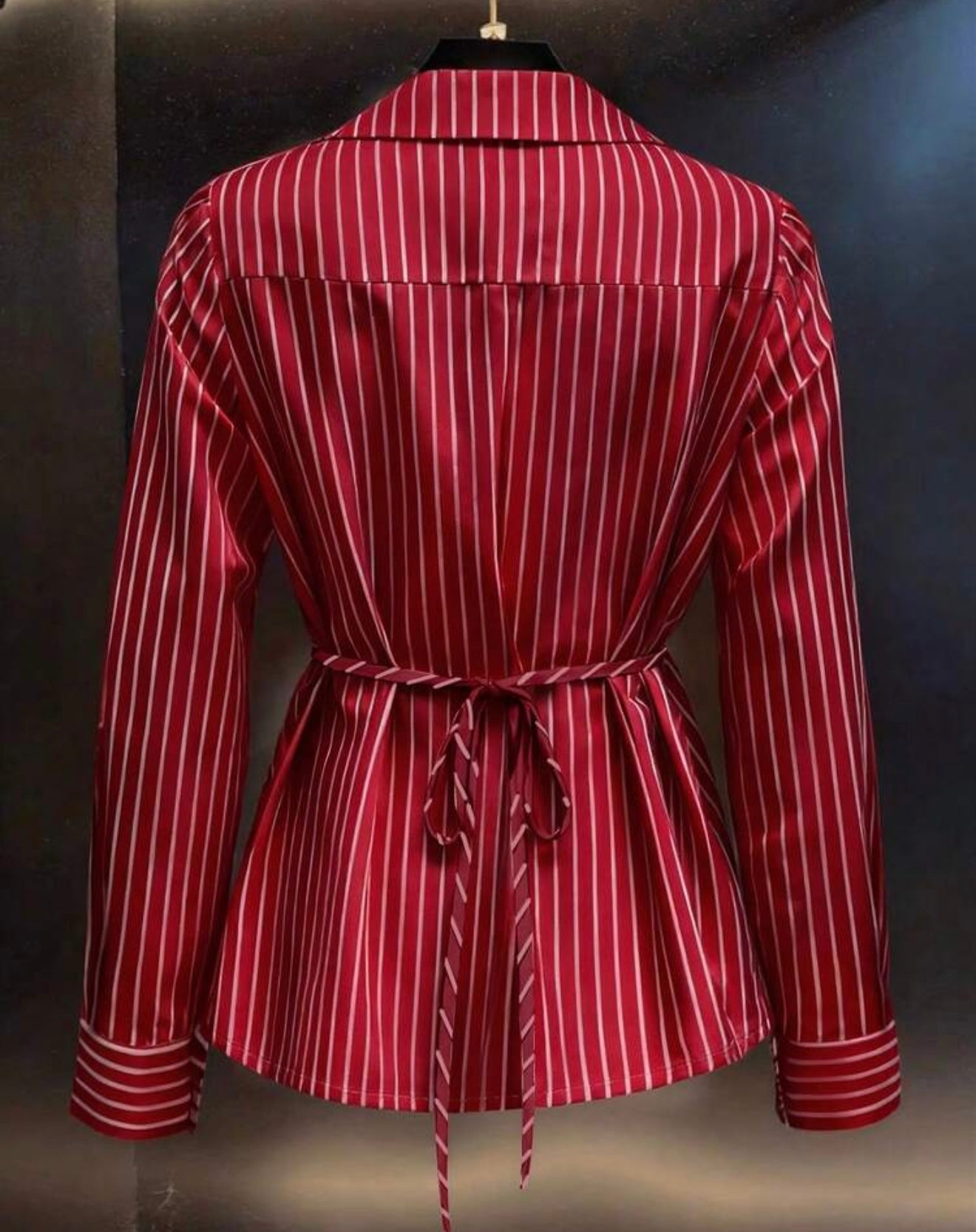 Women's Spring/Autumn New French V-Neck Tie-Waist Casual Long Sleeve Blouse Red