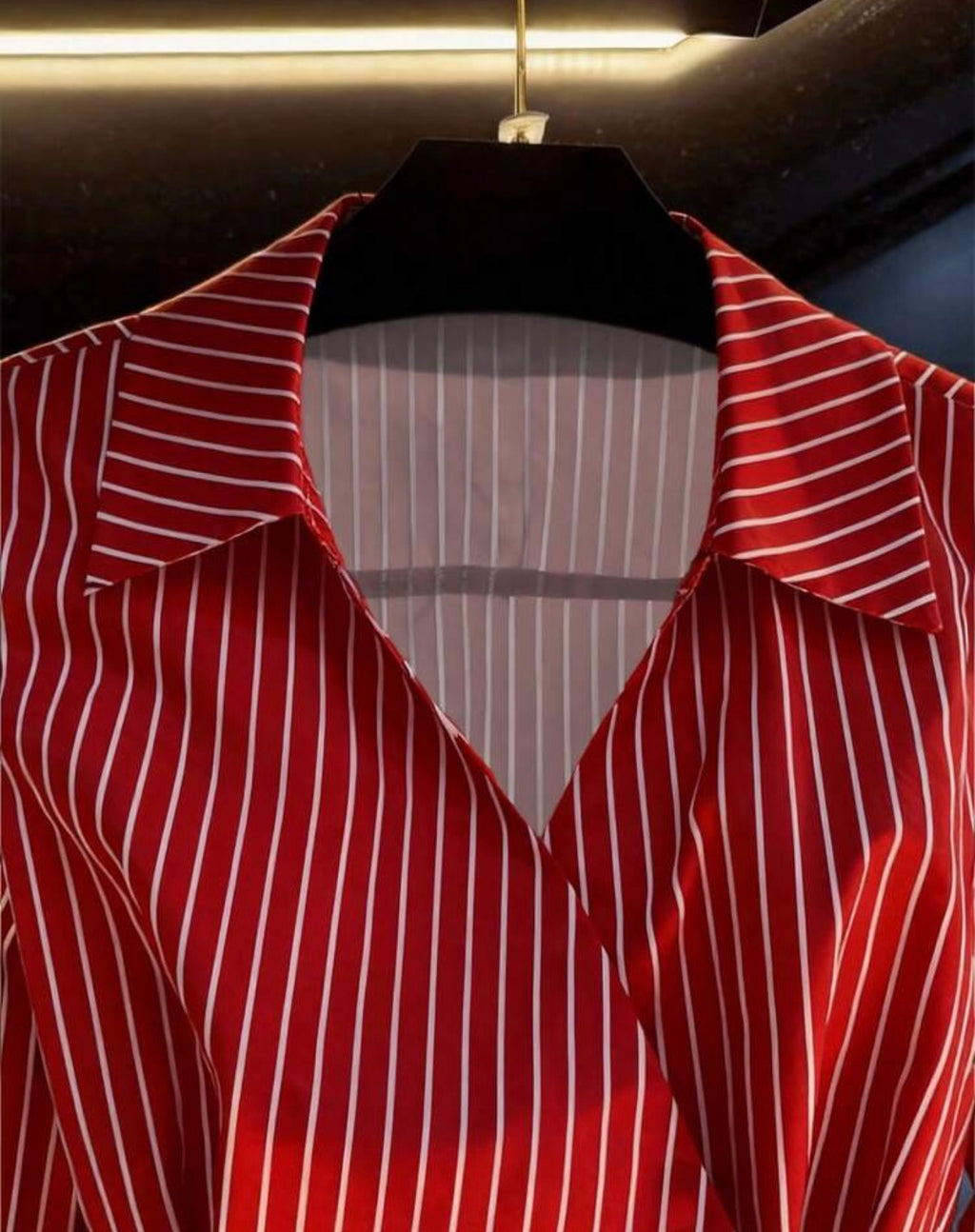 Women's Spring/Autumn New French V-Neck Tie-Waist Casual Long Sleeve Blouse Red