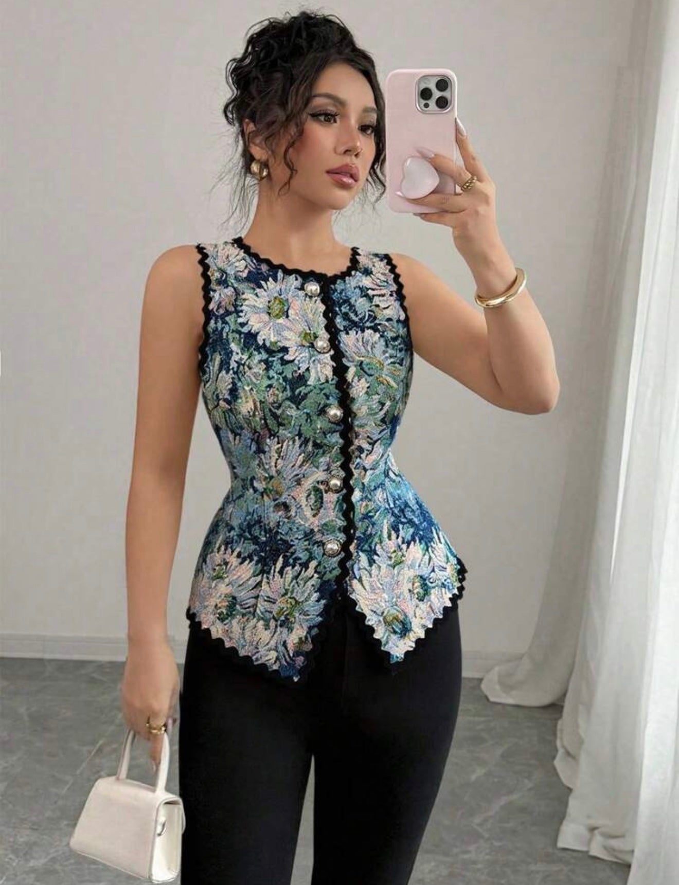 Elenzga Elegant Ditsy Floral Lace
Patch Chiffon Camisole Top, Women, Spring/ Summer